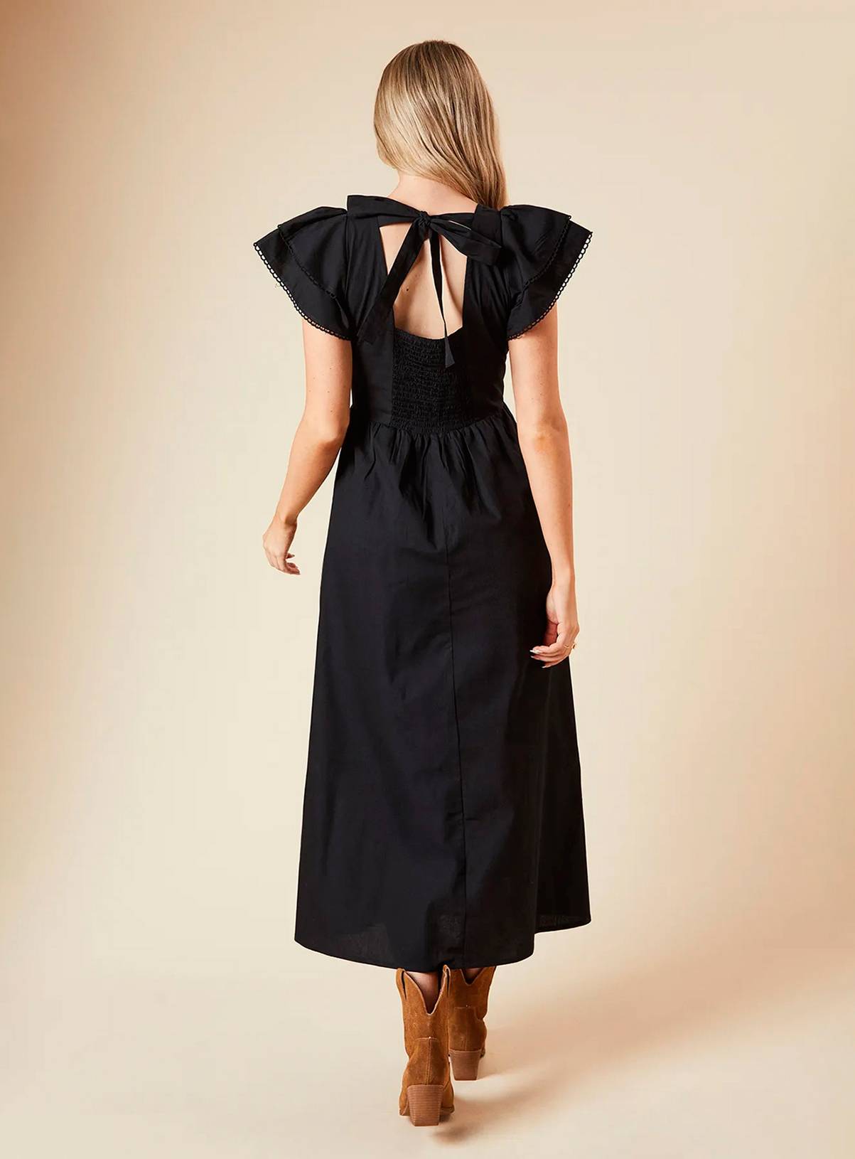 DOROTHY PERKINS Black Lace Trim Ruffle Sleeve Poplin Midi Dress 8 - Image 3