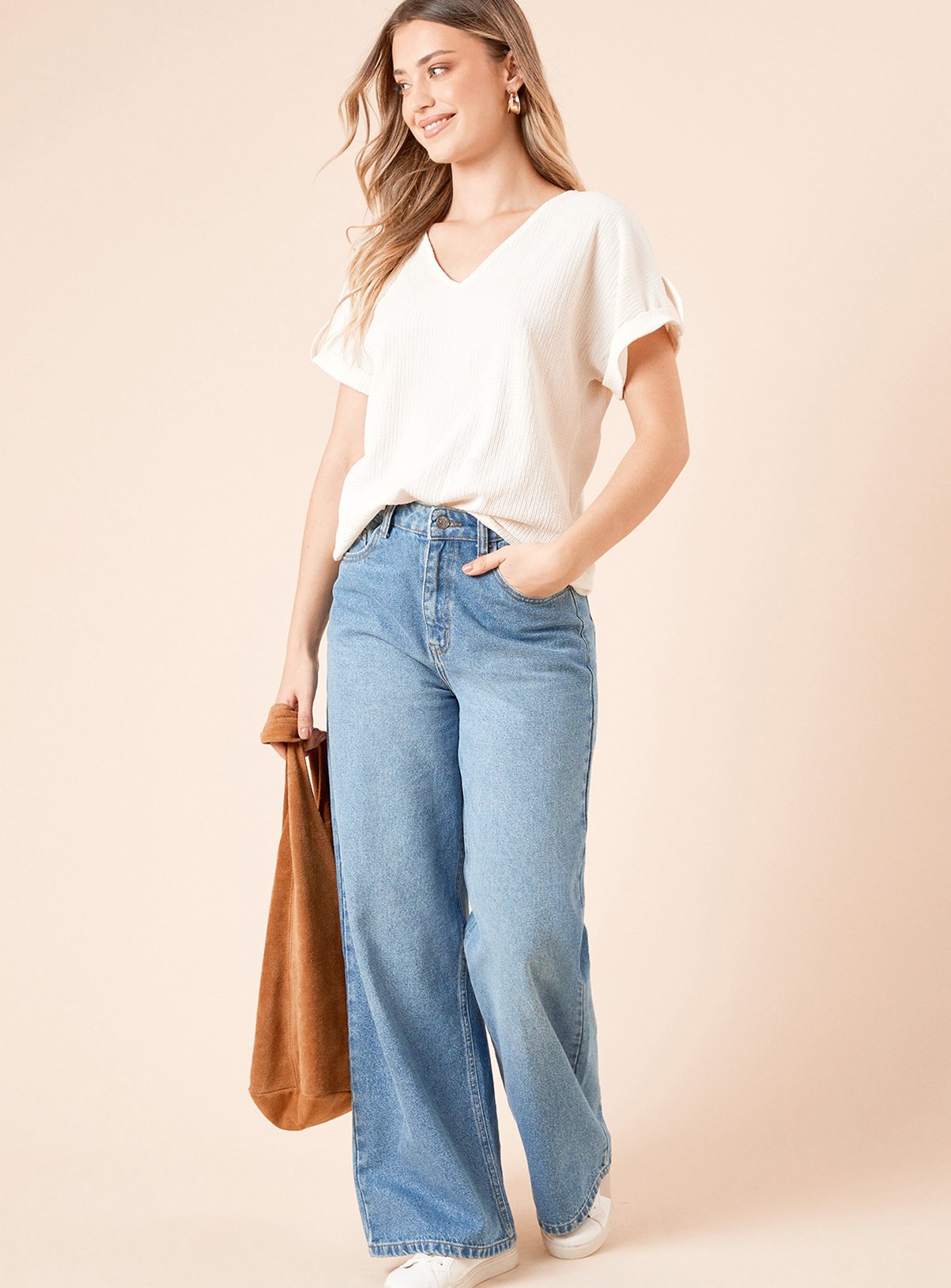 DOROTHY PERKINS V Neck Roll Sleeve Jersey Top 16 - Image 2 thumbnail