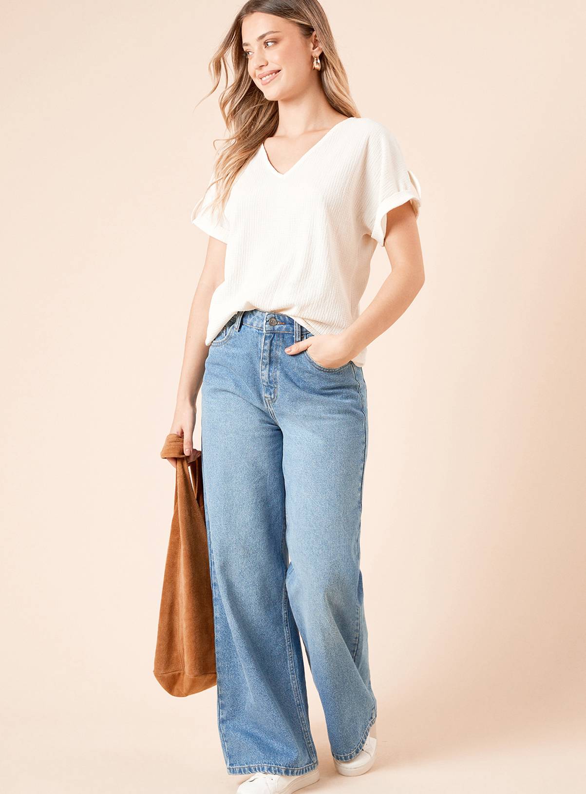 DOROTHY PERKINS V Neck Roll Sleeve Jersey Top 16 - Image 2
