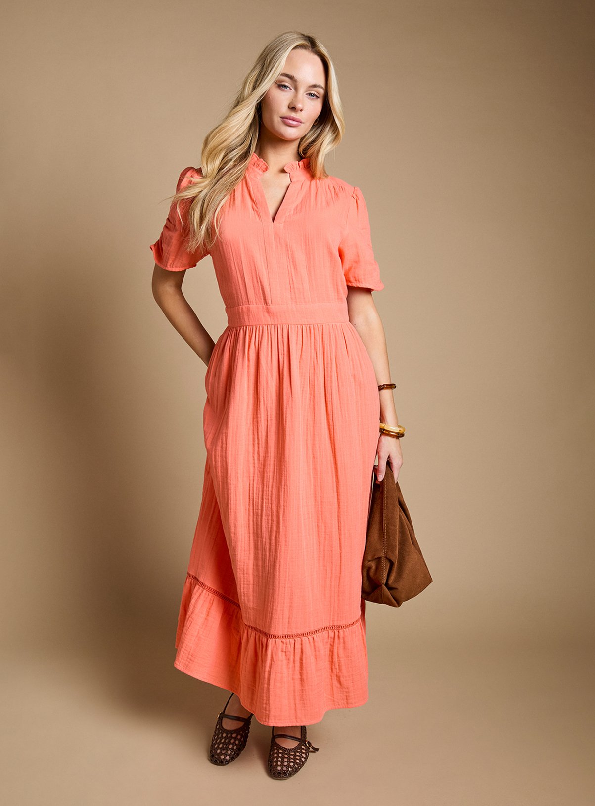 DOROTHY PERKINS Collar Detail Short Sleeve Maxi Dress 10 - Image 1 thumbnail