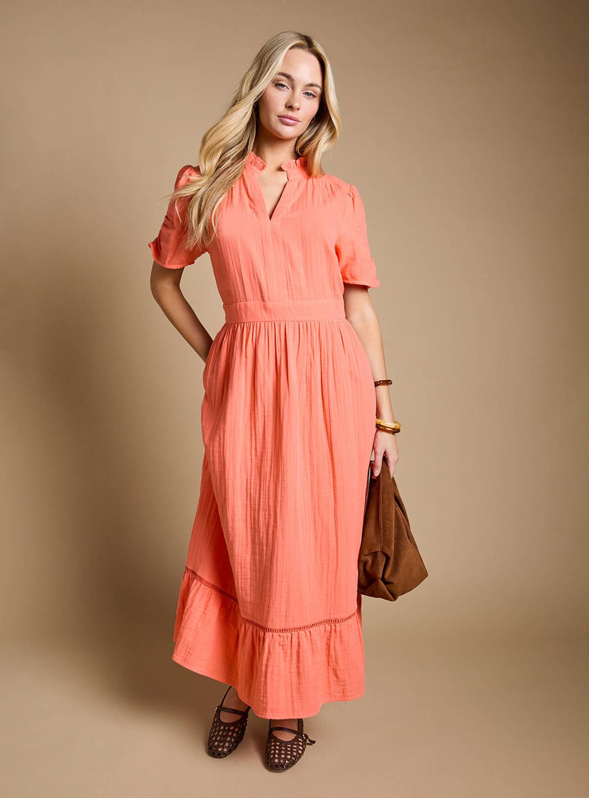 DOROTHY PERKINS Collar Detail Short Sleeve Maxi Dress 10 - Image 1