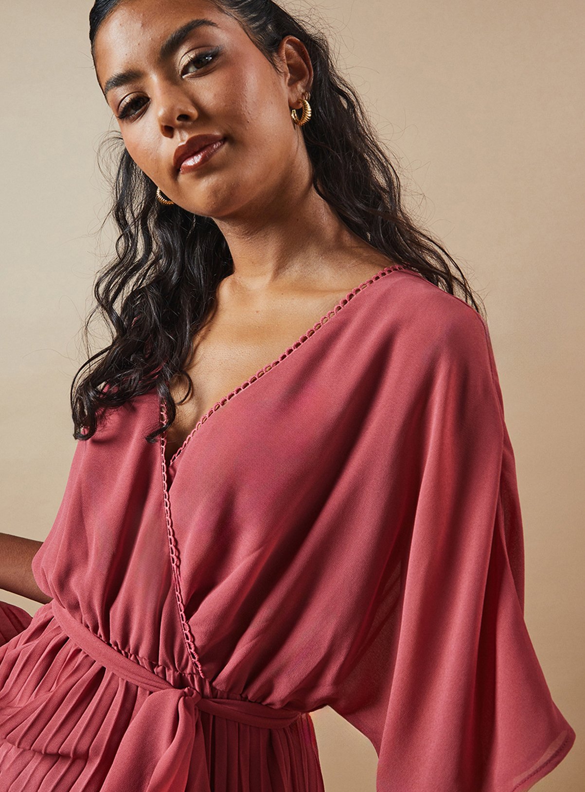 OASIS Petite Occasion Kimono Sleeve Pleated Midaxi Dress 14 - Image 2 thumbnail