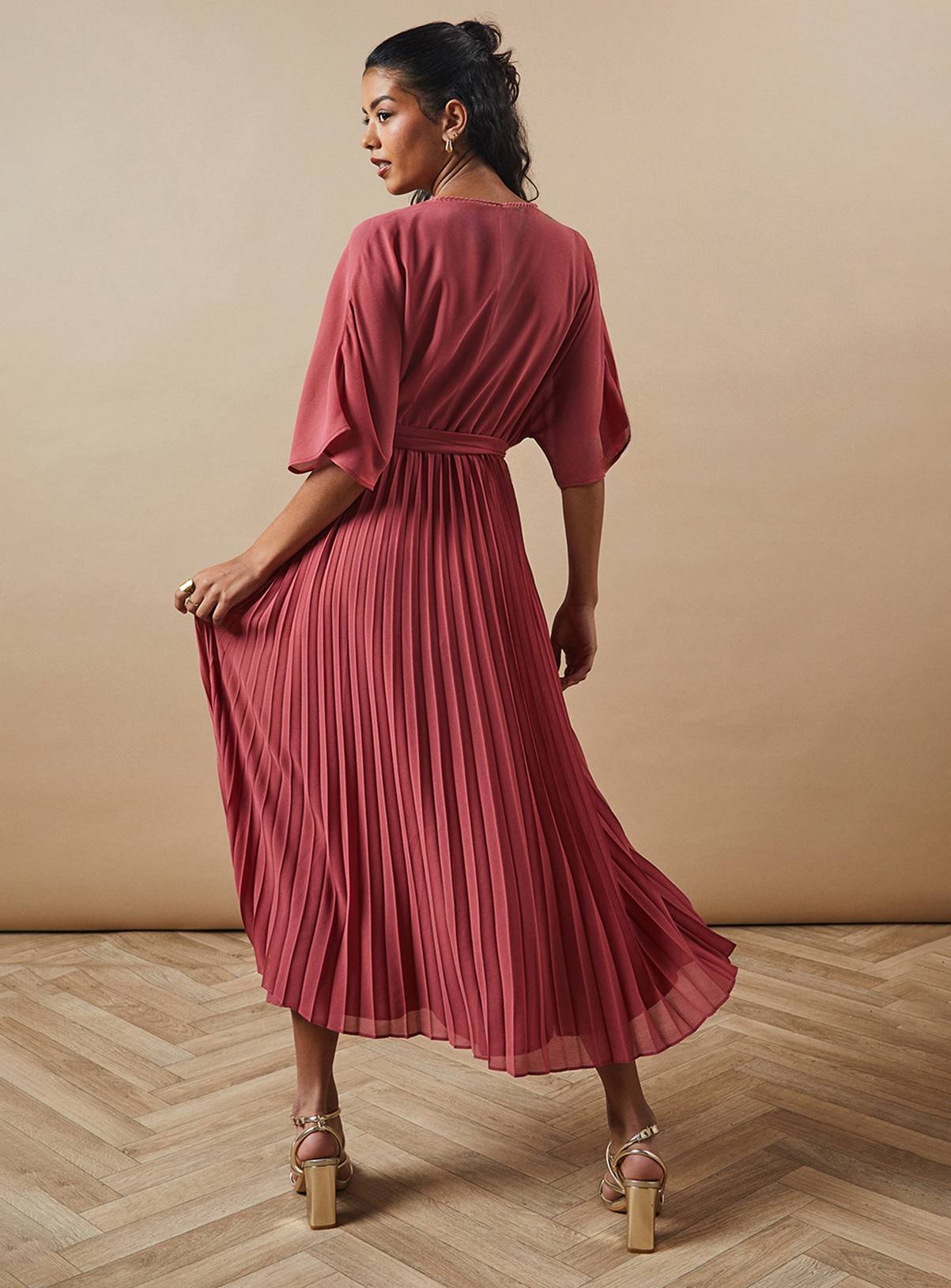 OASIS Petite Occasion Kimono Sleeve Pleated Midaxi Dress 14 - Image 3