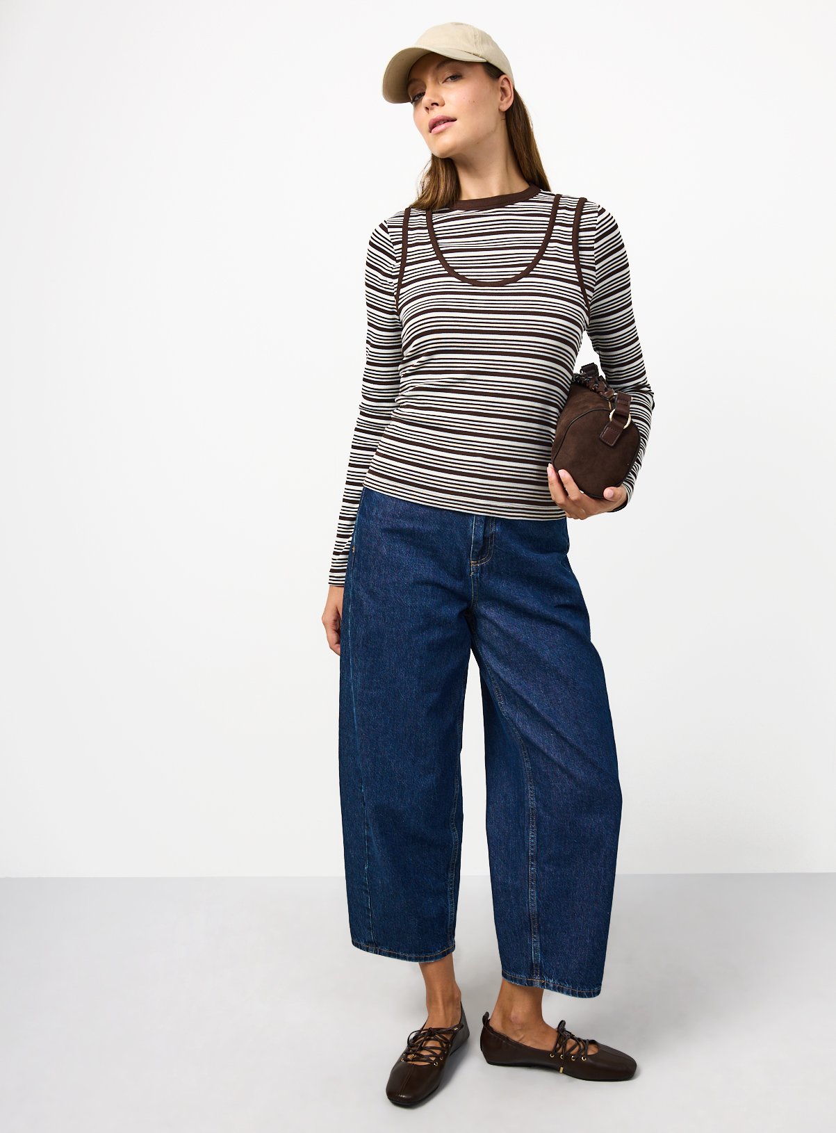 Brown Stripe 2 in 1 Long Sleeve Top 22 - Image 2 thumbnail