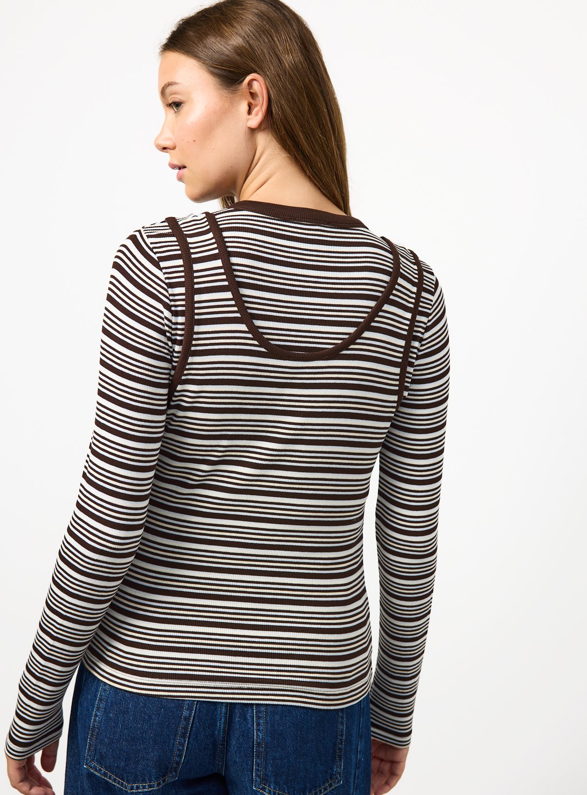 Brown Stripe 2 in 1 Long Sleeve Top 22 - Image 4 thumbnail