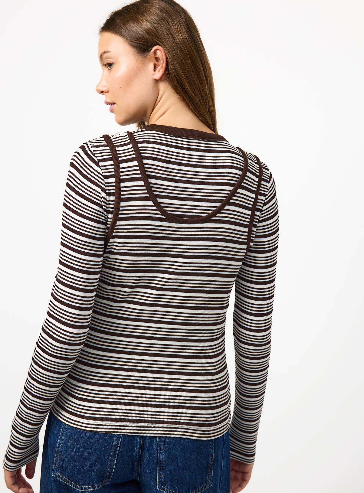 Brown Stripe 2 in 1 Long Sleeve Top 22 - Image 4