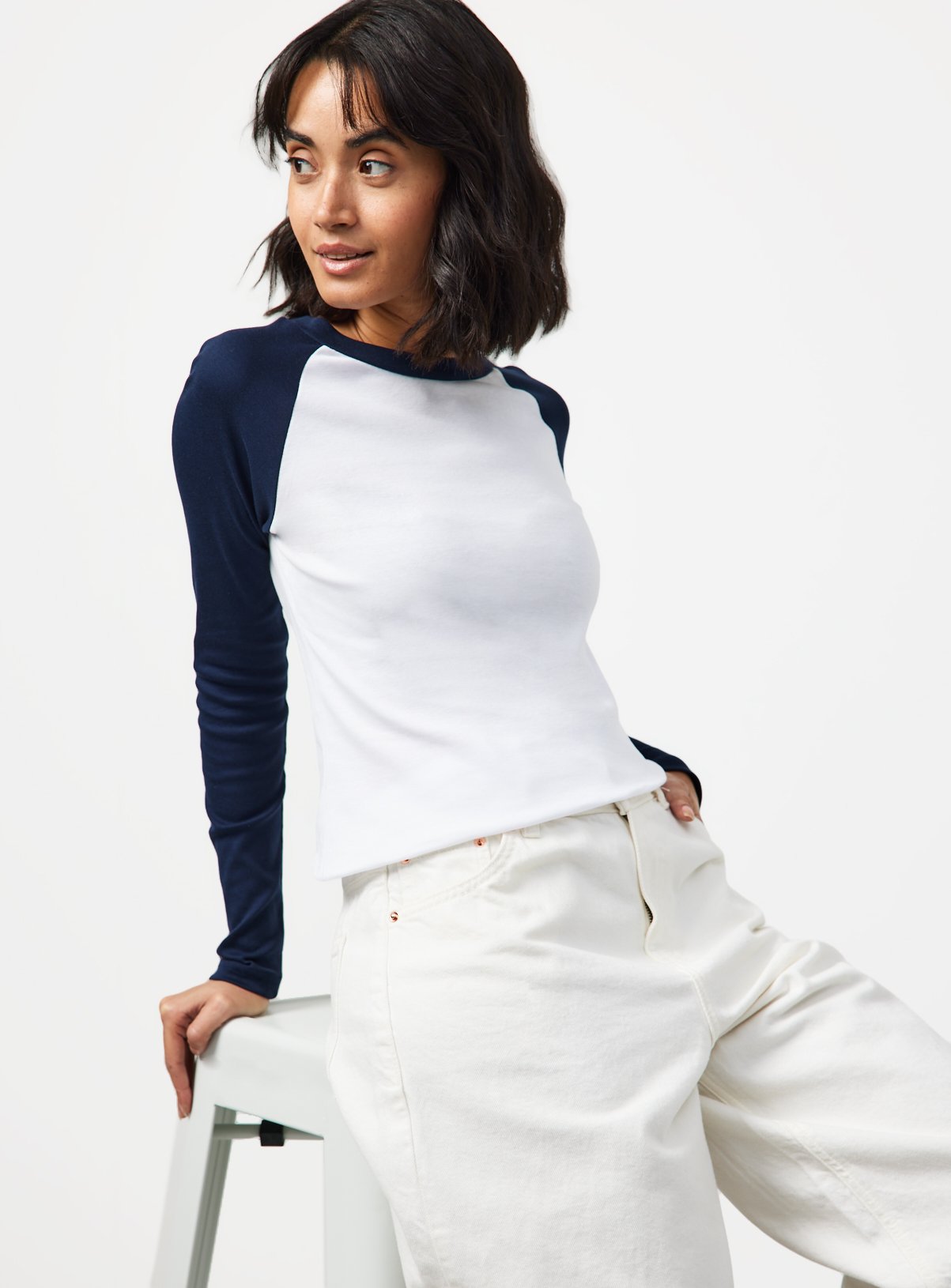 Navy Raglan Ribbed Long Sleeve T-Shirt L - Image 1 thumbnail