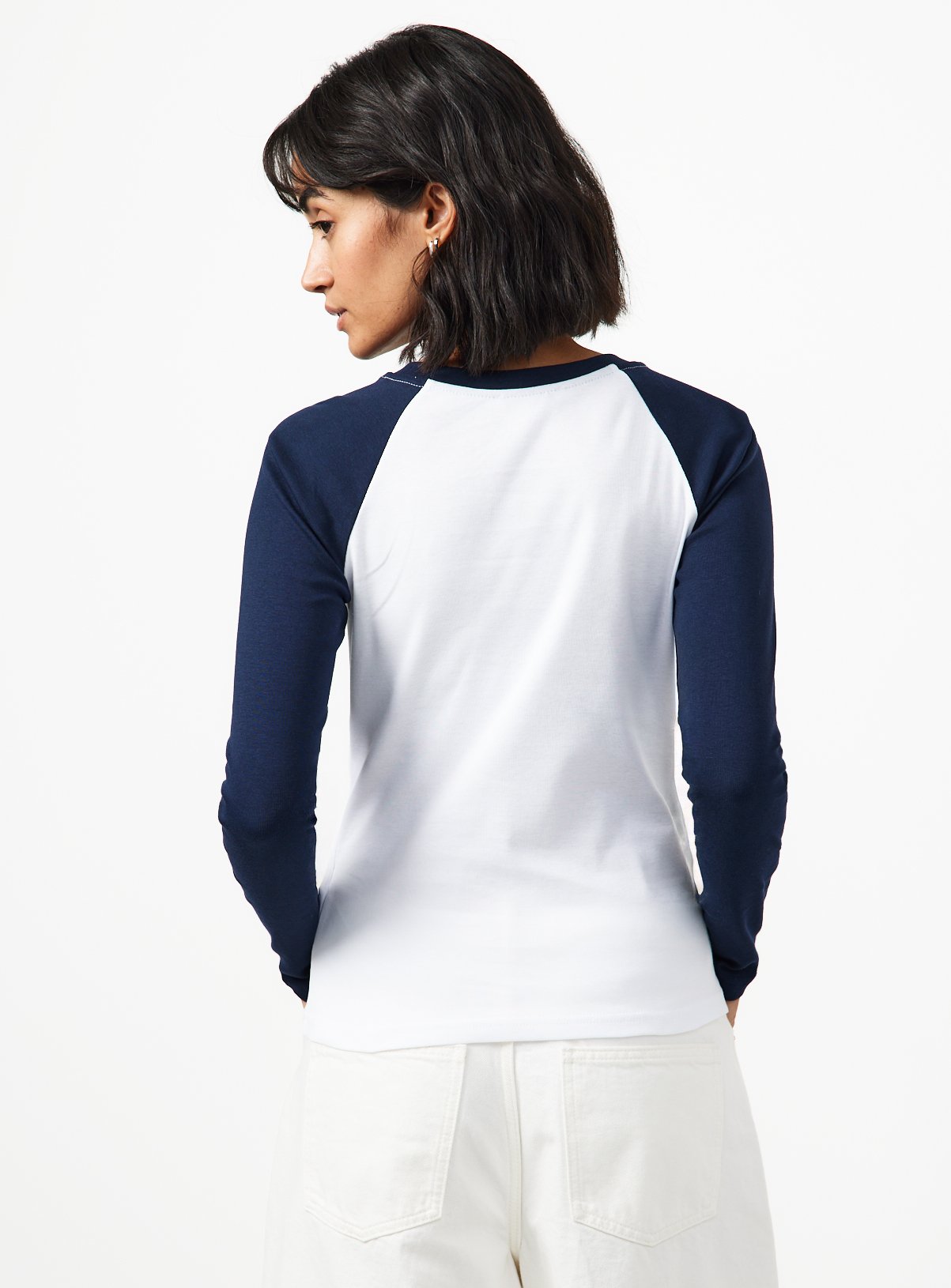 Navy Raglan Ribbed Long Sleeve T-Shirt L - Image 4 thumbnail