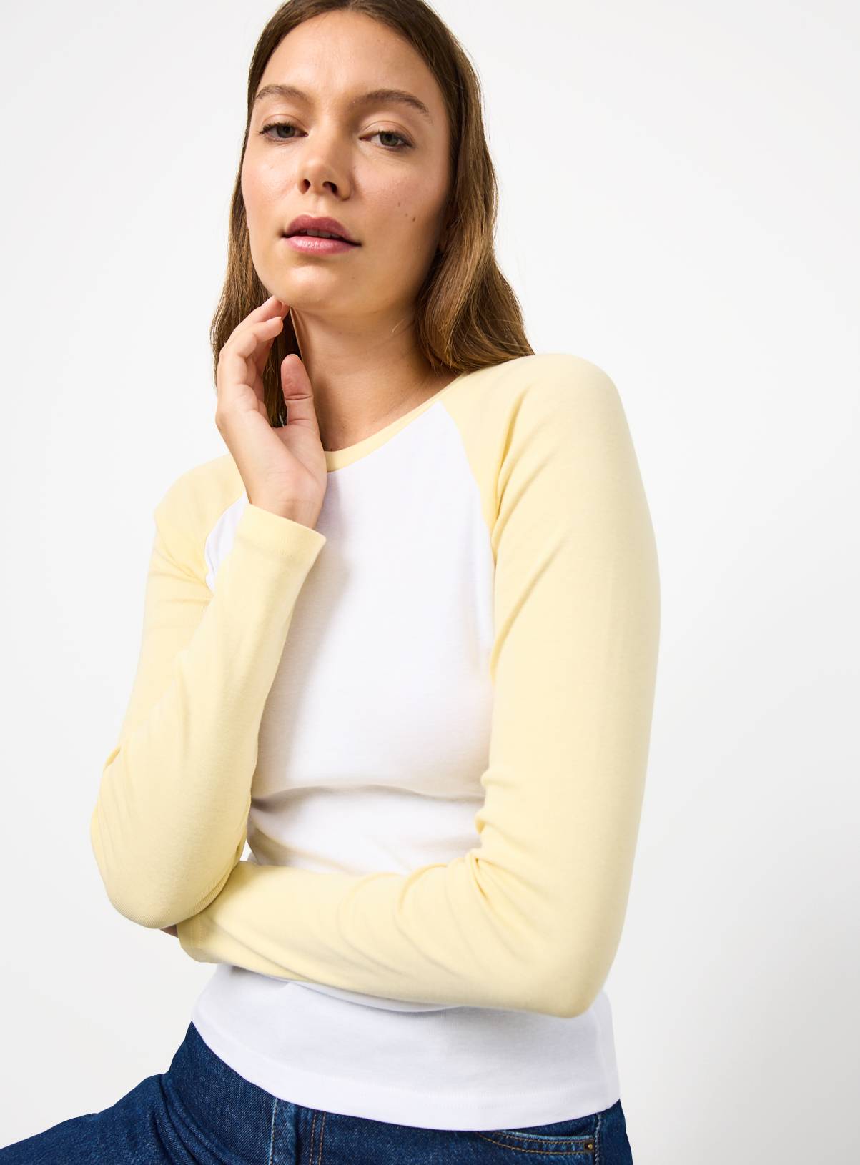 Yellow Raglan Ribbed Long Sleeve T-Shirt S - Image 1