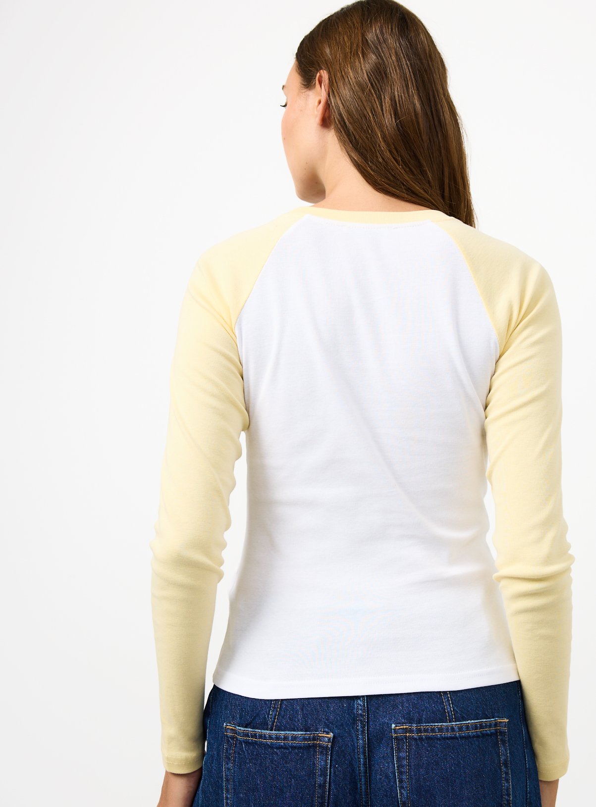 Yellow Raglan Ribbed Long Sleeve T-Shirt S - Image 4 thumbnail