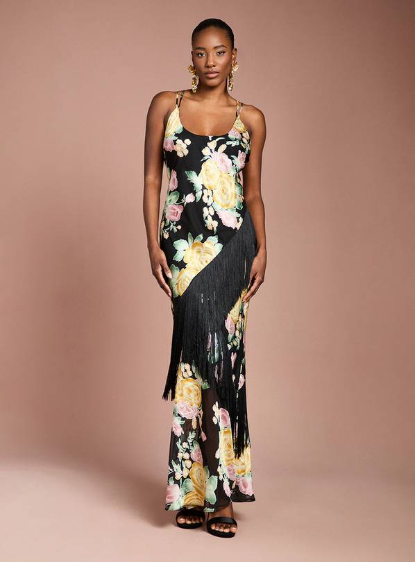 COAST Strappy Satin Jacquard Fringe Detail Maxi Dress 14