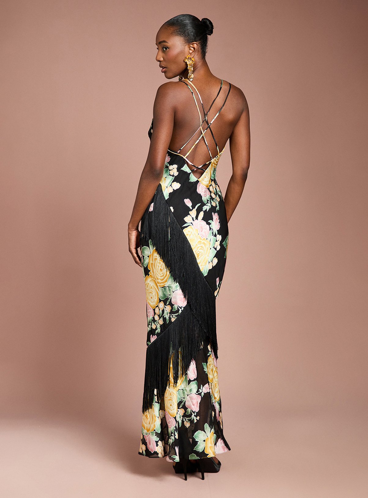 COAST Strappy Satin Jacquard Fringe Detail Maxi Dress 14 - Image 3 thumbnail