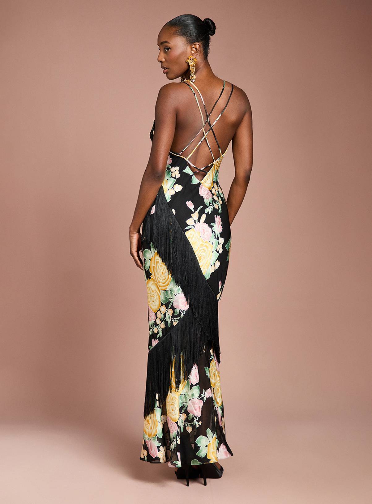 COAST Strappy Satin Jacquard Fringe Detail Maxi Dress 14 - Image 3