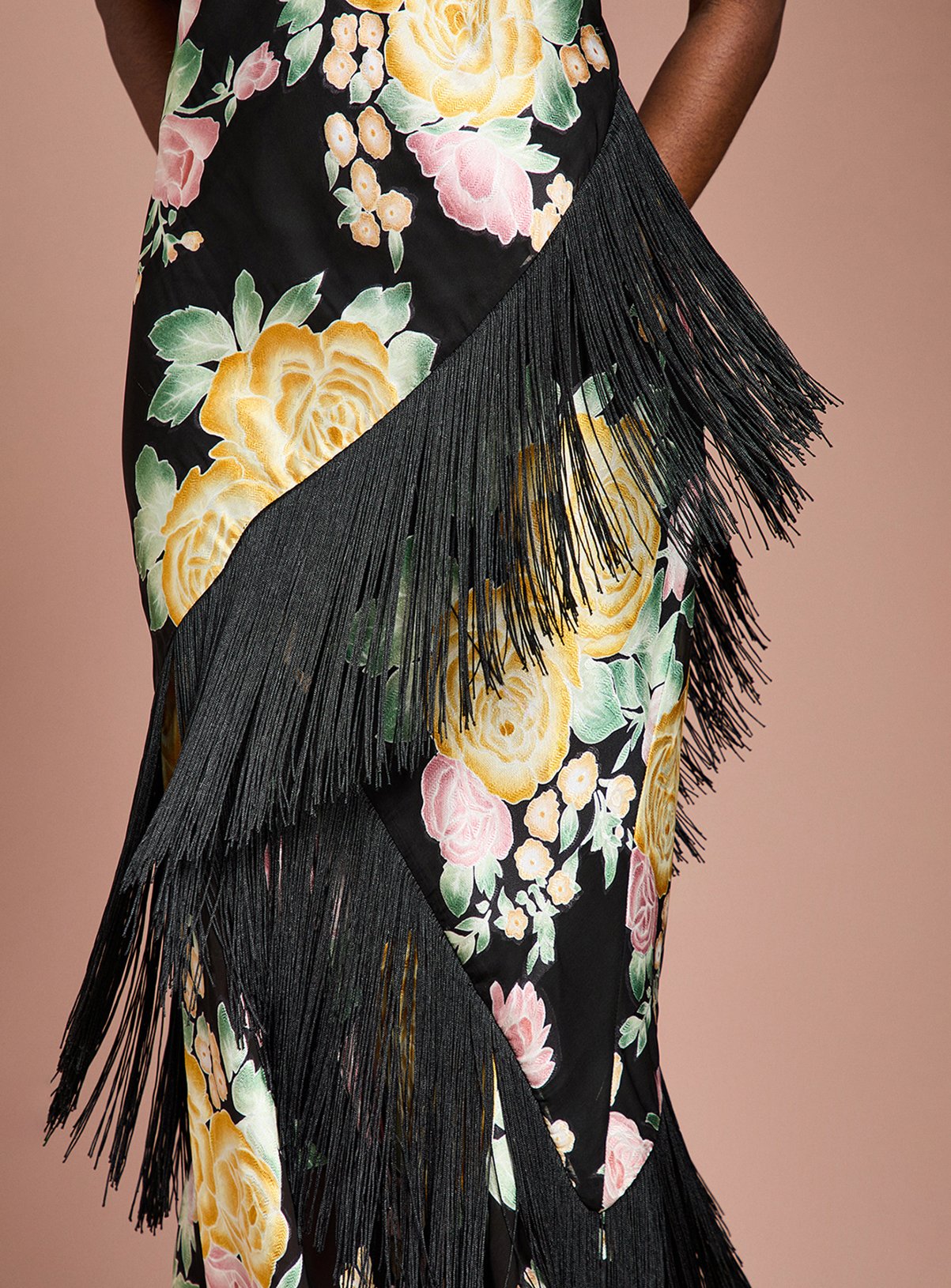 COAST Strappy Satin Jacquard Fringe Detail Maxi Dress 14 - Image 4 thumbnail