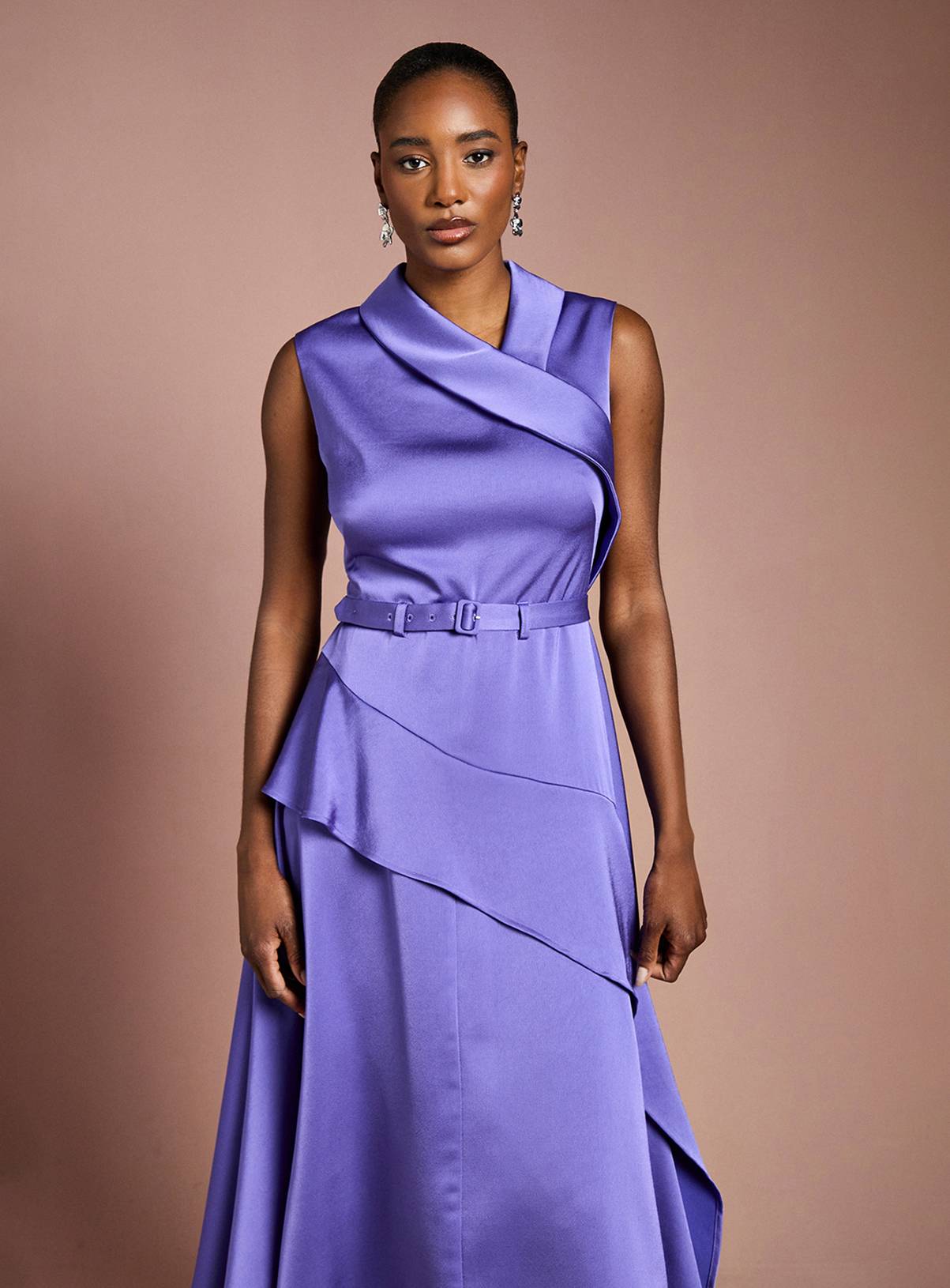 COAST Waterfall Ruffle Belted Satin Midi Dress 16 - Image 2