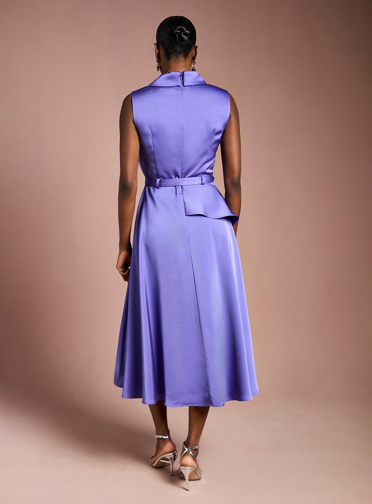 COAST Waterfall Ruffle Belted Satin Midi Dress 16 - Image 3 thumbnail