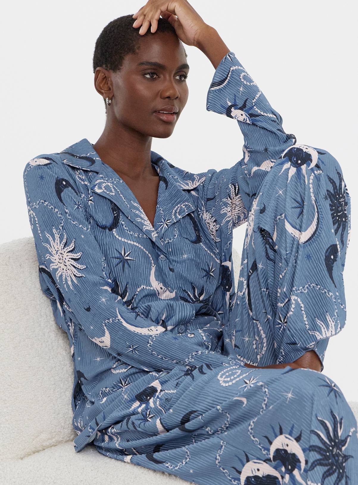 SIMPLY BE Celestial Button Plisse Pyjama Set 32-34 - Image 3