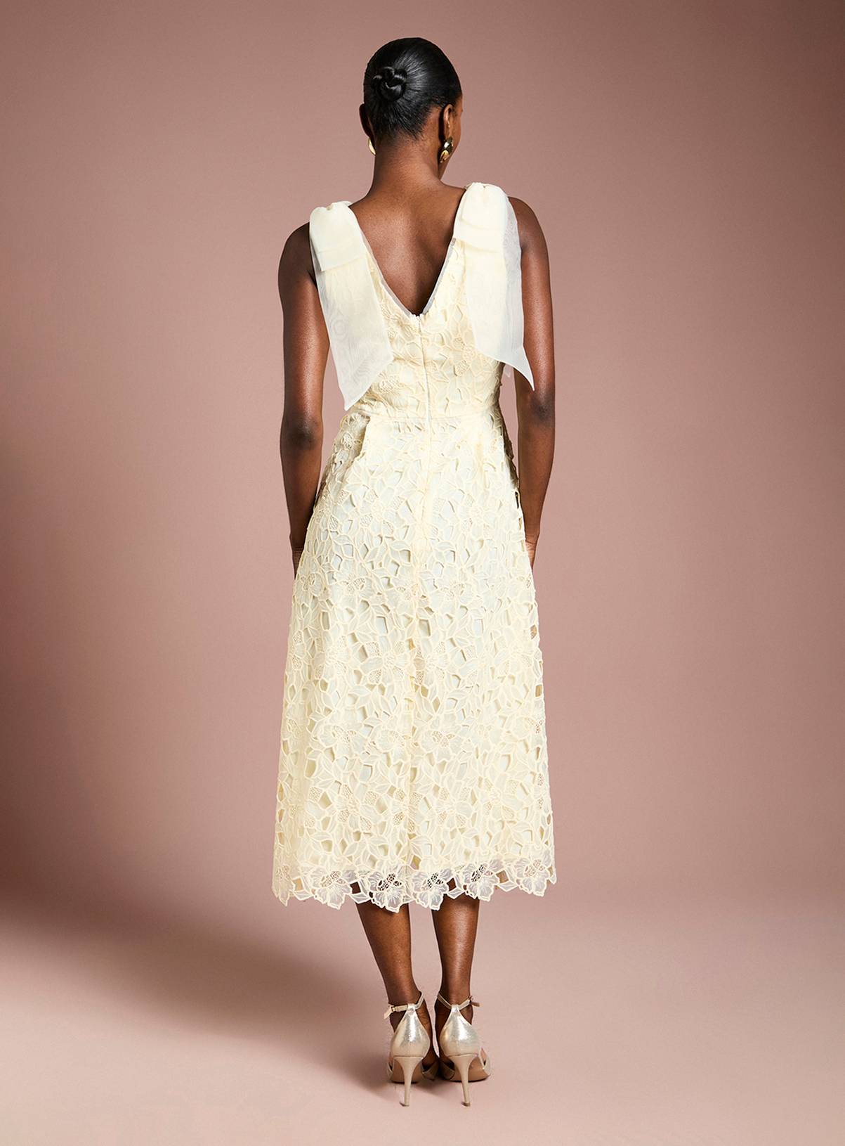 COAST Bow Shoulder Organza Lace Midi Dress Yellow 12 - Image 3