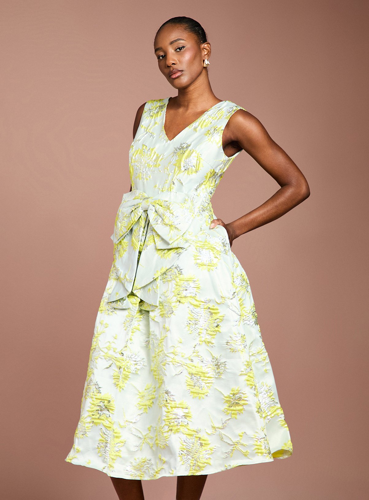 COAST Bow Front Jacquard Midi Dress 12 - Image 2 thumbnail