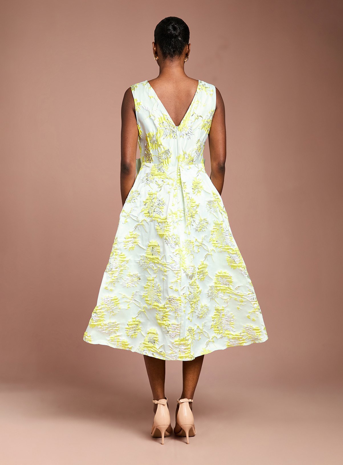 COAST Bow Front Jacquard Midi Dress 12 - Image 3 thumbnail