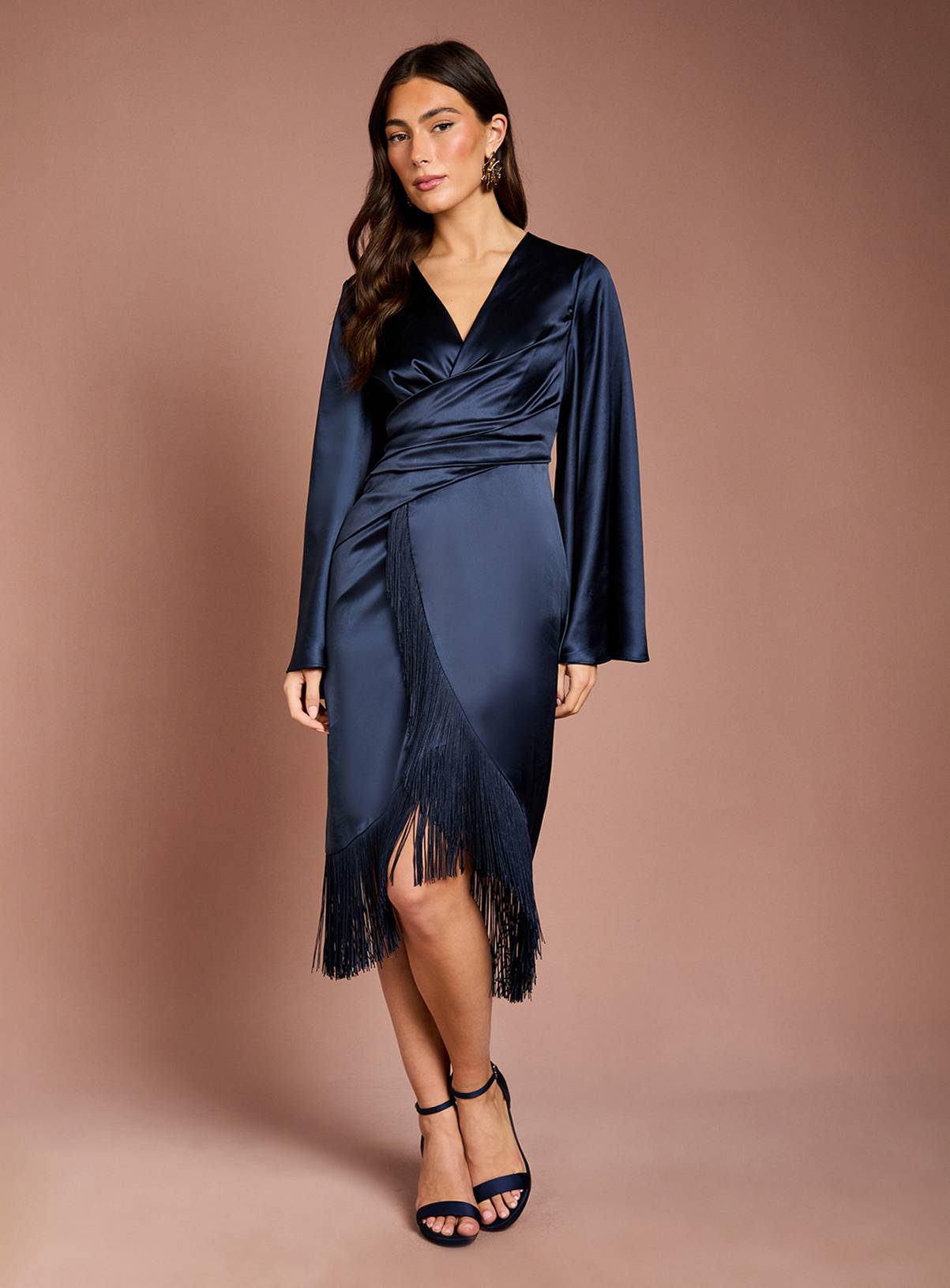 COAST Satin Fringe Hem Wrap Waist Midi Dress 12 - Image 1