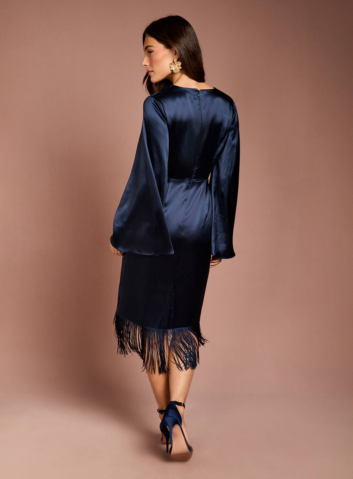 COAST Satin Fringe Hem Wrap Waist Midi Dress 12 - Image 3