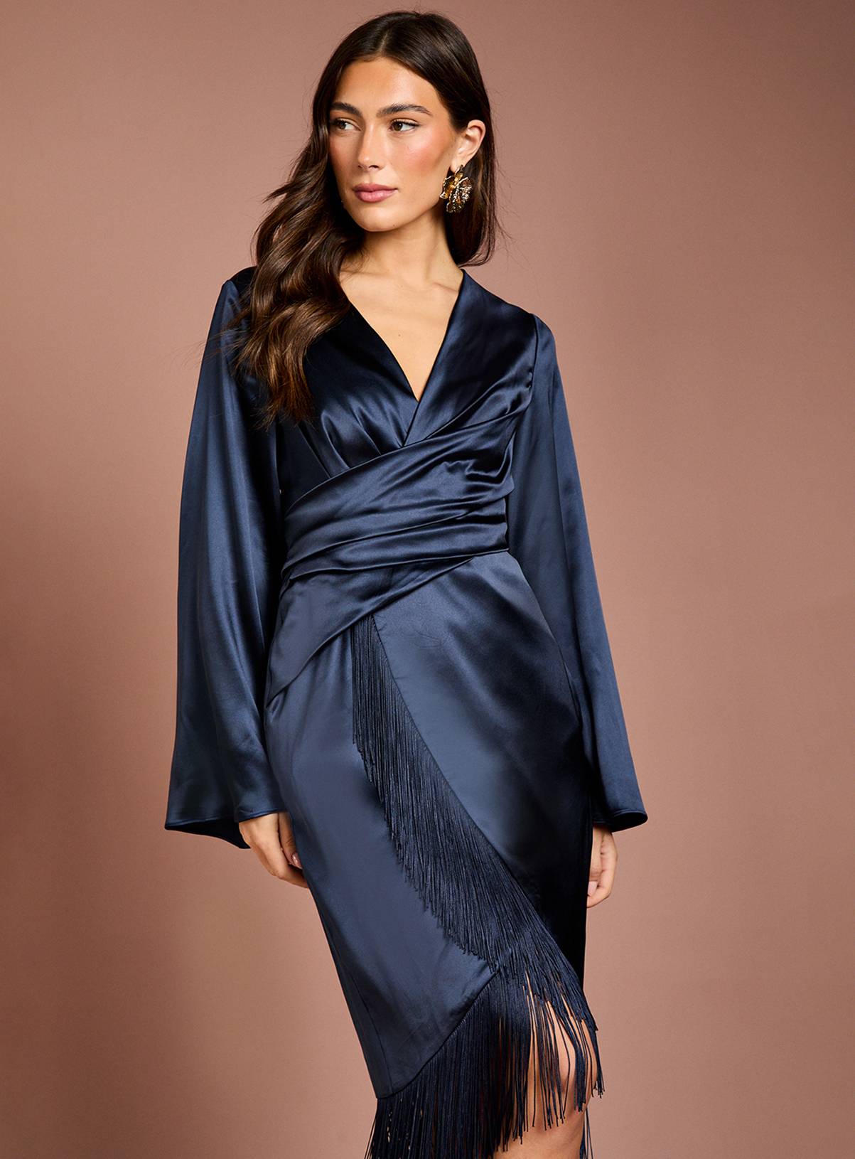 COAST Satin Fringe Hem Wrap Waist Midi Dress 12 - Image 4
