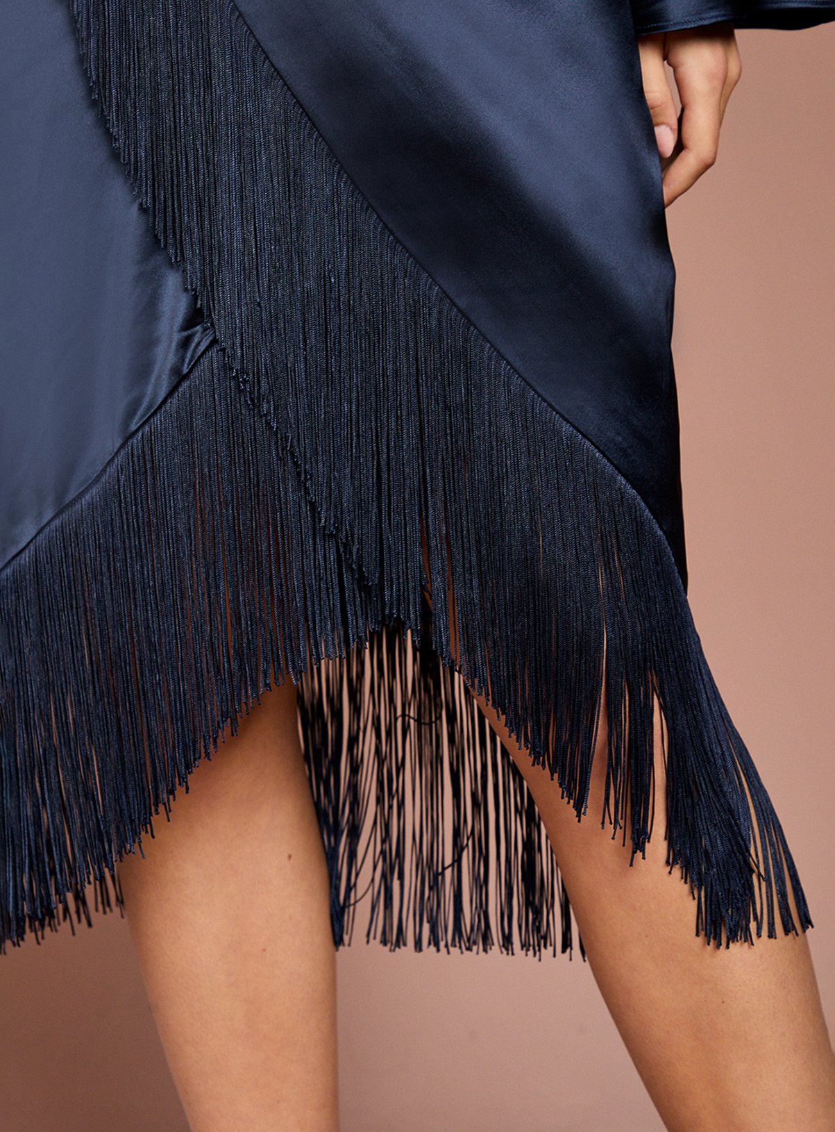 COAST Satin Fringe Hem Wrap Waist Midi Dress 12 - Image 5 thumbnail