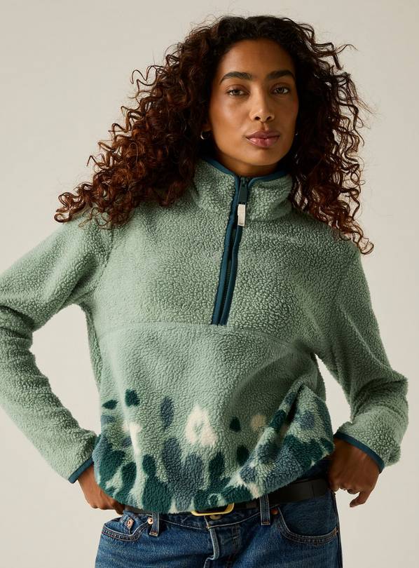REGATTA Womens Frankie Borg Half Zip Fleece Green 16