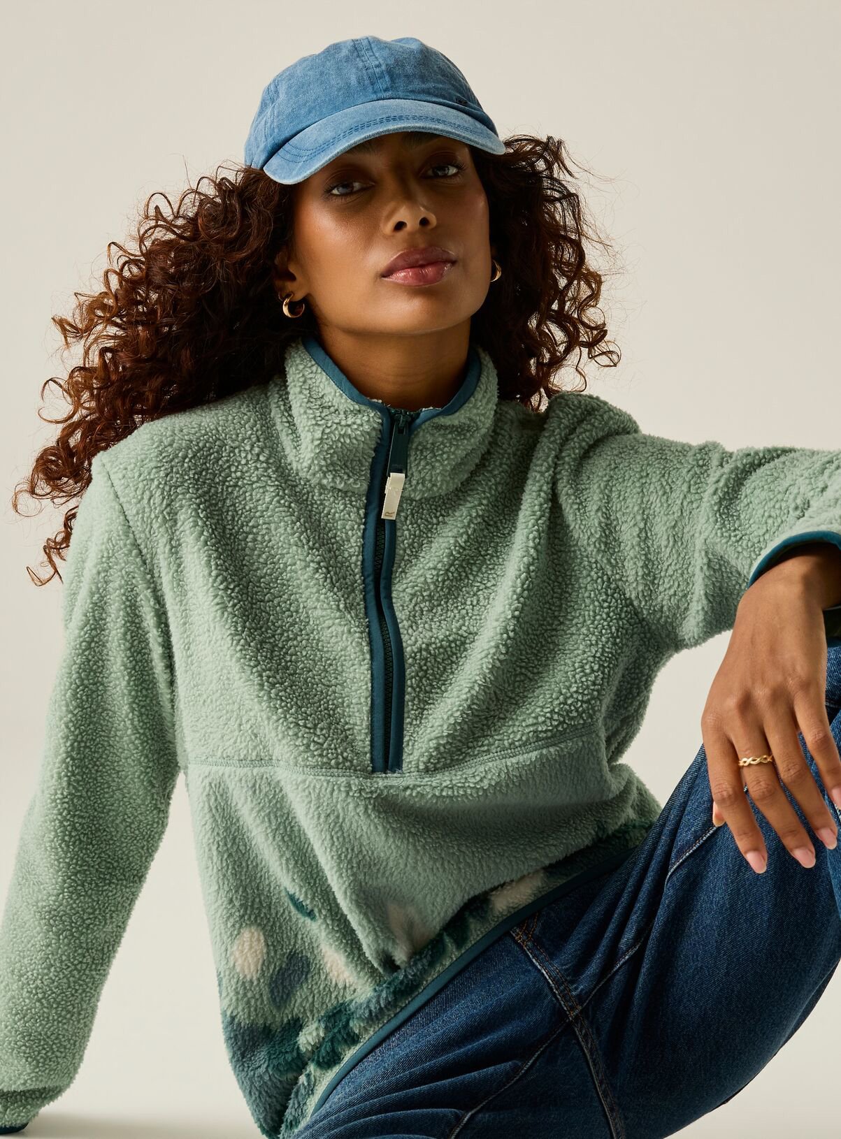 REGATTA Womens Frankie Borg Half Zip Fleece Green 18 - Image 2 thumbnail