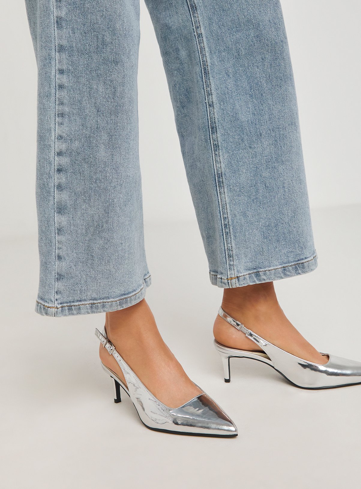 SIMPLY BE Pointy Toe Slingback Extra Wide Silver 6 - Image 3 thumbnail