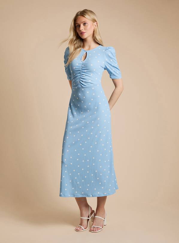 DOROTHY PERKINS Blue Spot Short Sleeve Keyhole Jersey Midi Dress 18