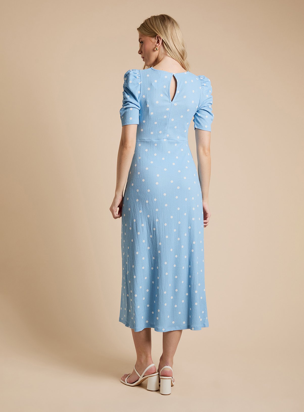 DOROTHY PERKINS Blue Spot Short Sleeve Keyhole Jersey Midi Dress 8 - Image 3 thumbnail