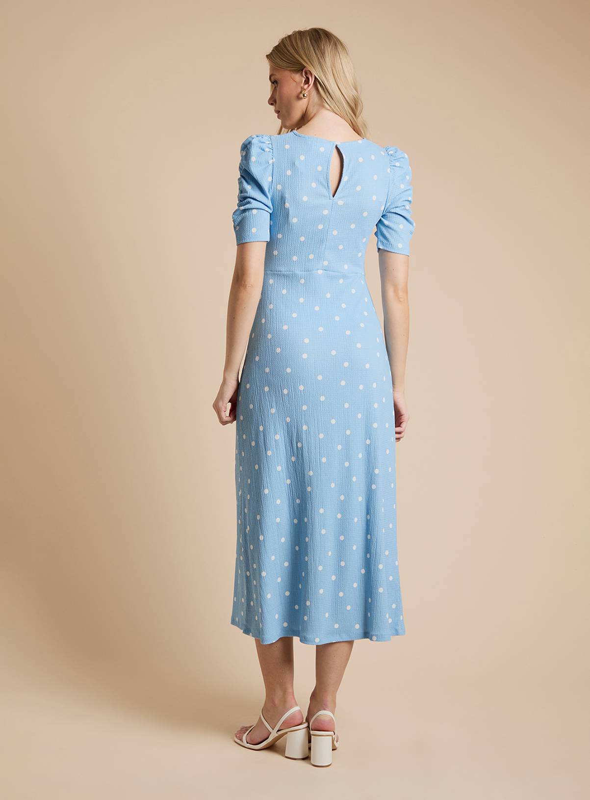 DOROTHY PERKINS Blue Spot Short Sleeve Keyhole Jersey Midi Dress 8 - Image 3