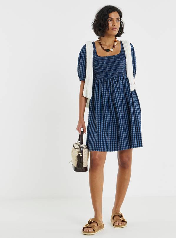 SIMPLY BE Gingham Shirred Skater Dress 32