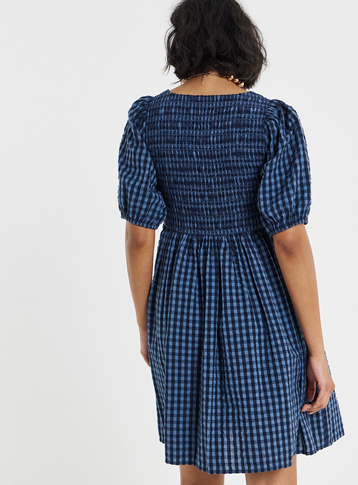 SIMPLY BE Gingham Shirred Skater Dress 32 - Image 2 thumbnail