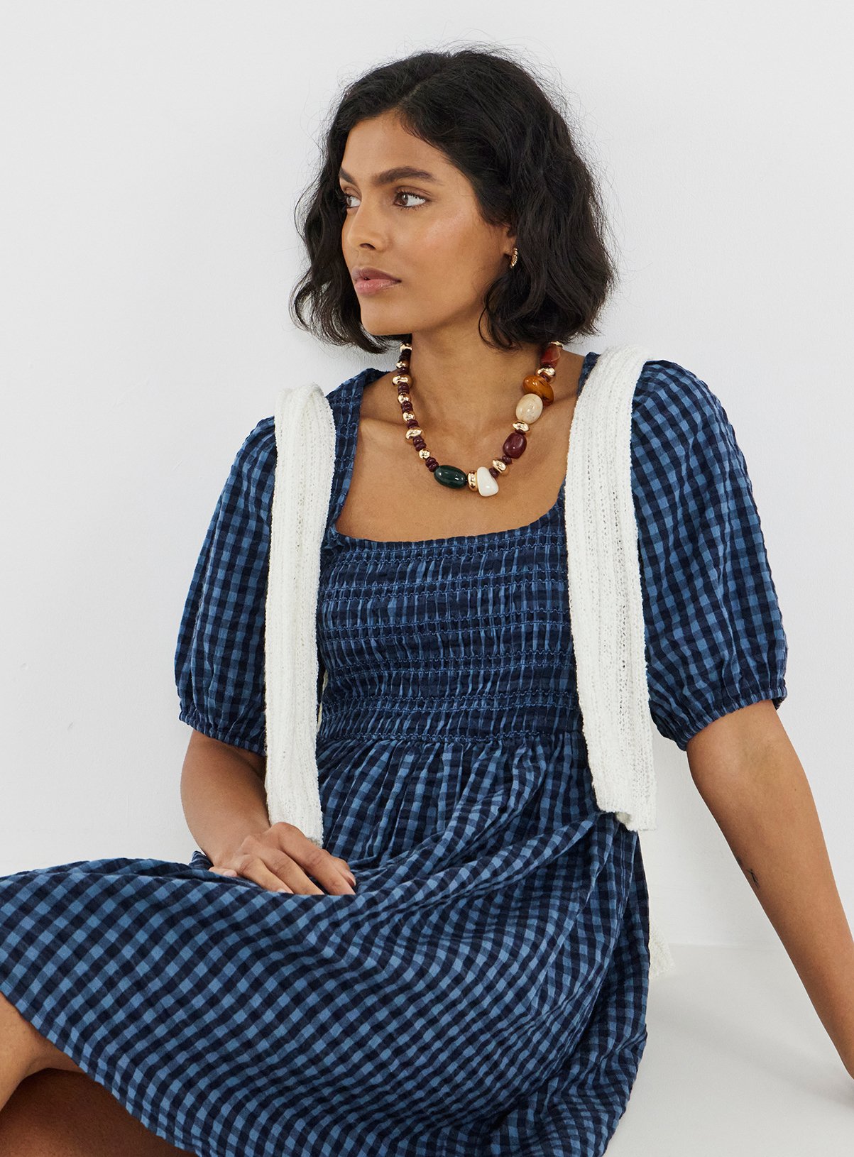 SIMPLY BE Gingham Shirred Skater Dress 32 - Image 3 thumbnail