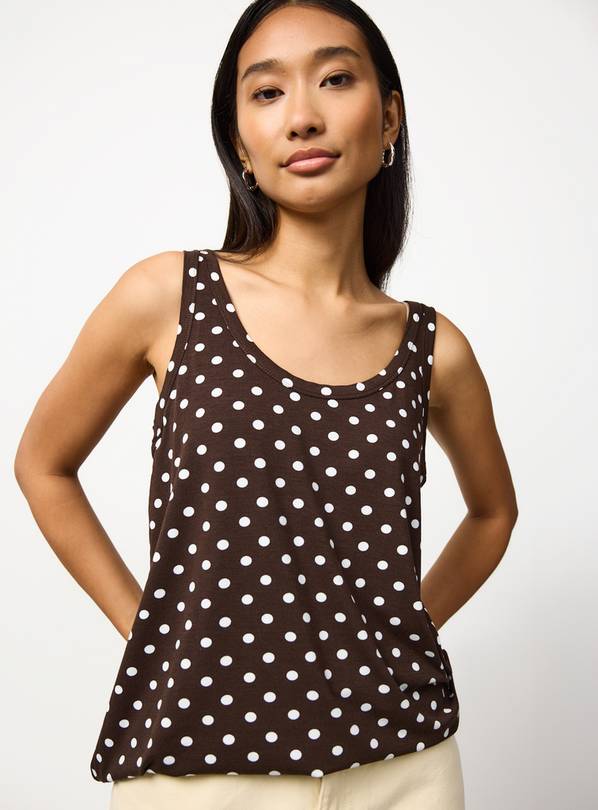 BrownPolka Dot Print Relaxed Fit Vest M