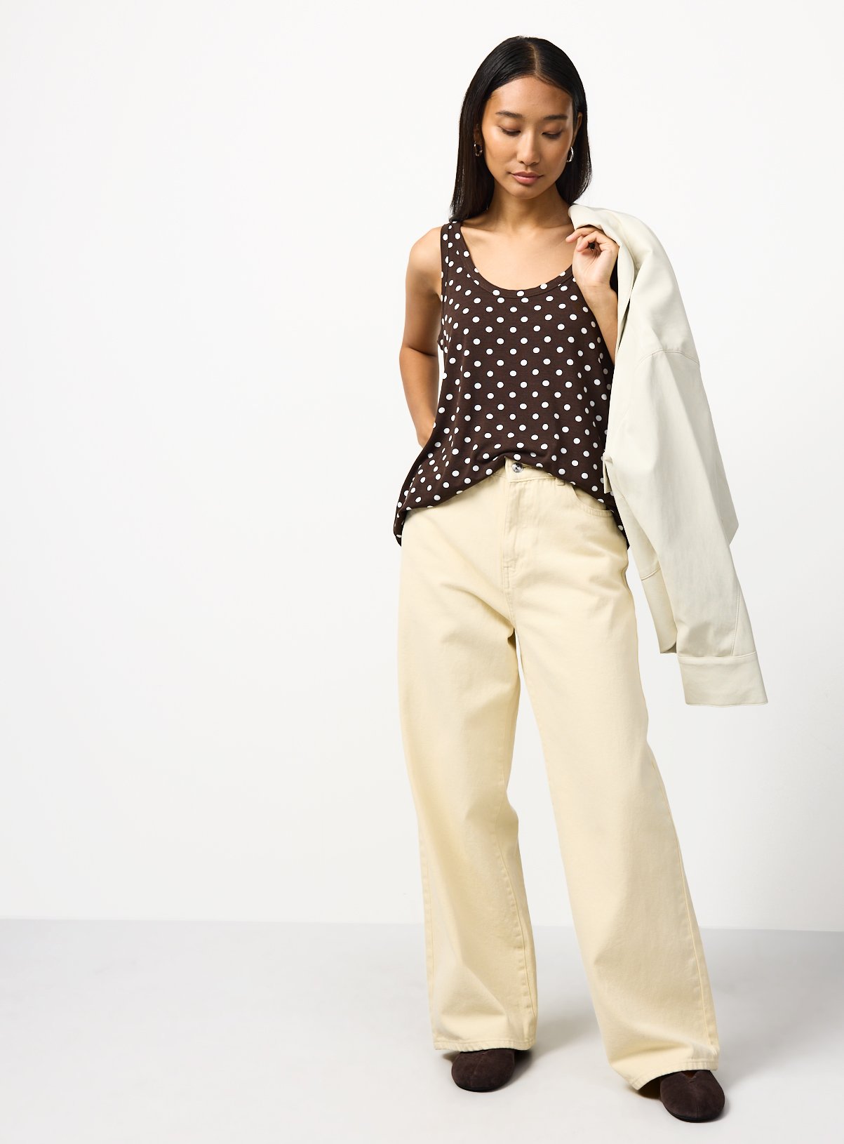 Brown Polka Dot Print Relaxed Fit Vest XL - Image 2 thumbnail