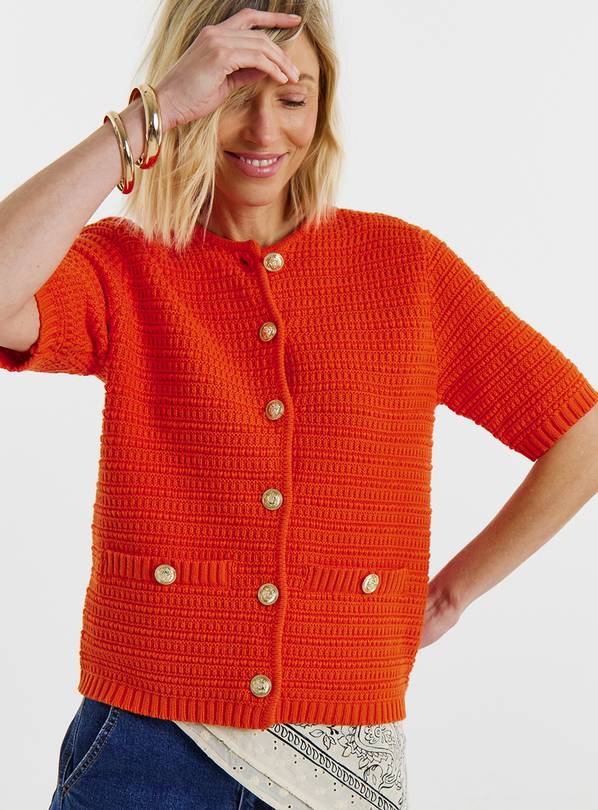 JD WILLIAMS Stitch Detail Short Sleeve Cardigan Red 32-34