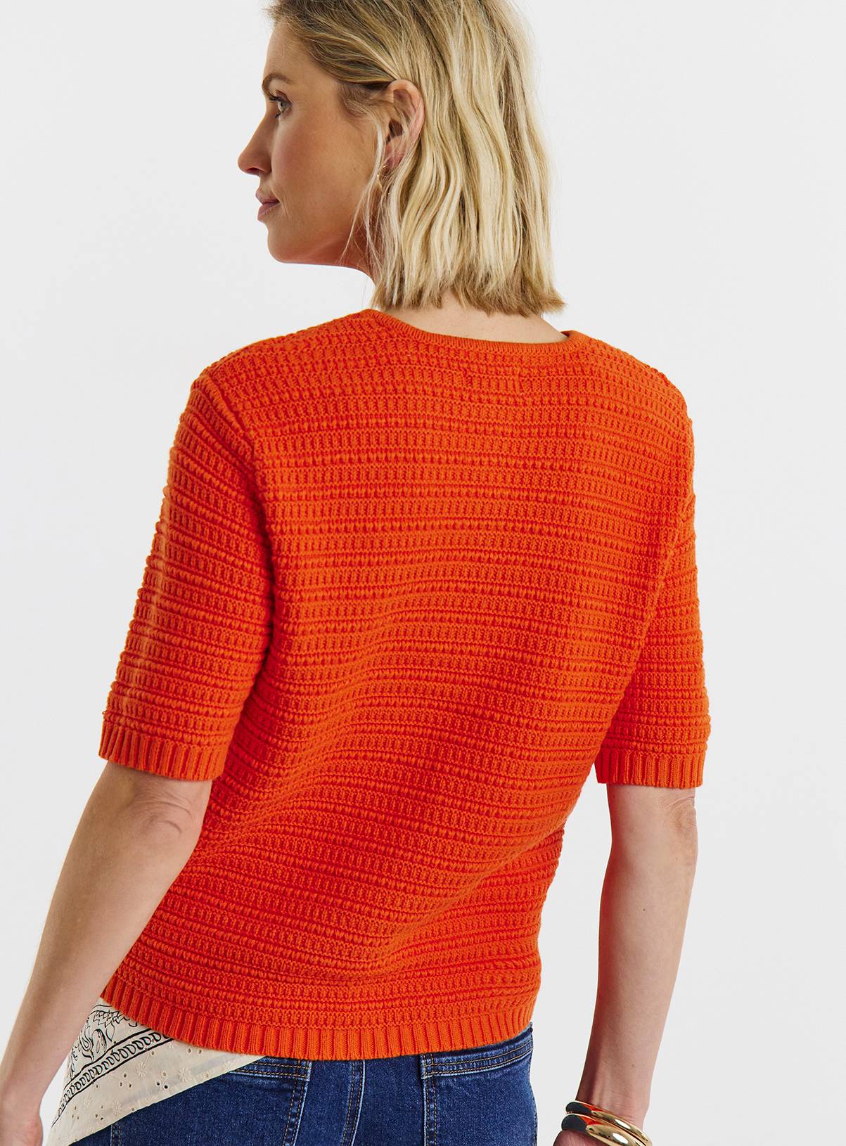JD WILLIAMS Stitch Detail Short Sleeve Cardigan Red 20-22 - Image 2