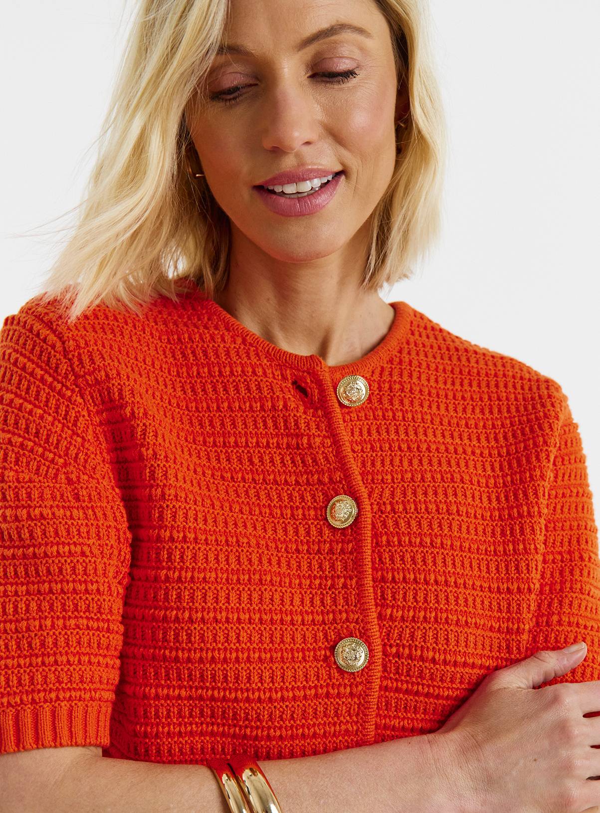 JD WILLIAMS Stitch Detail Short Sleeve Cardigan Red 20-22 - Image 4