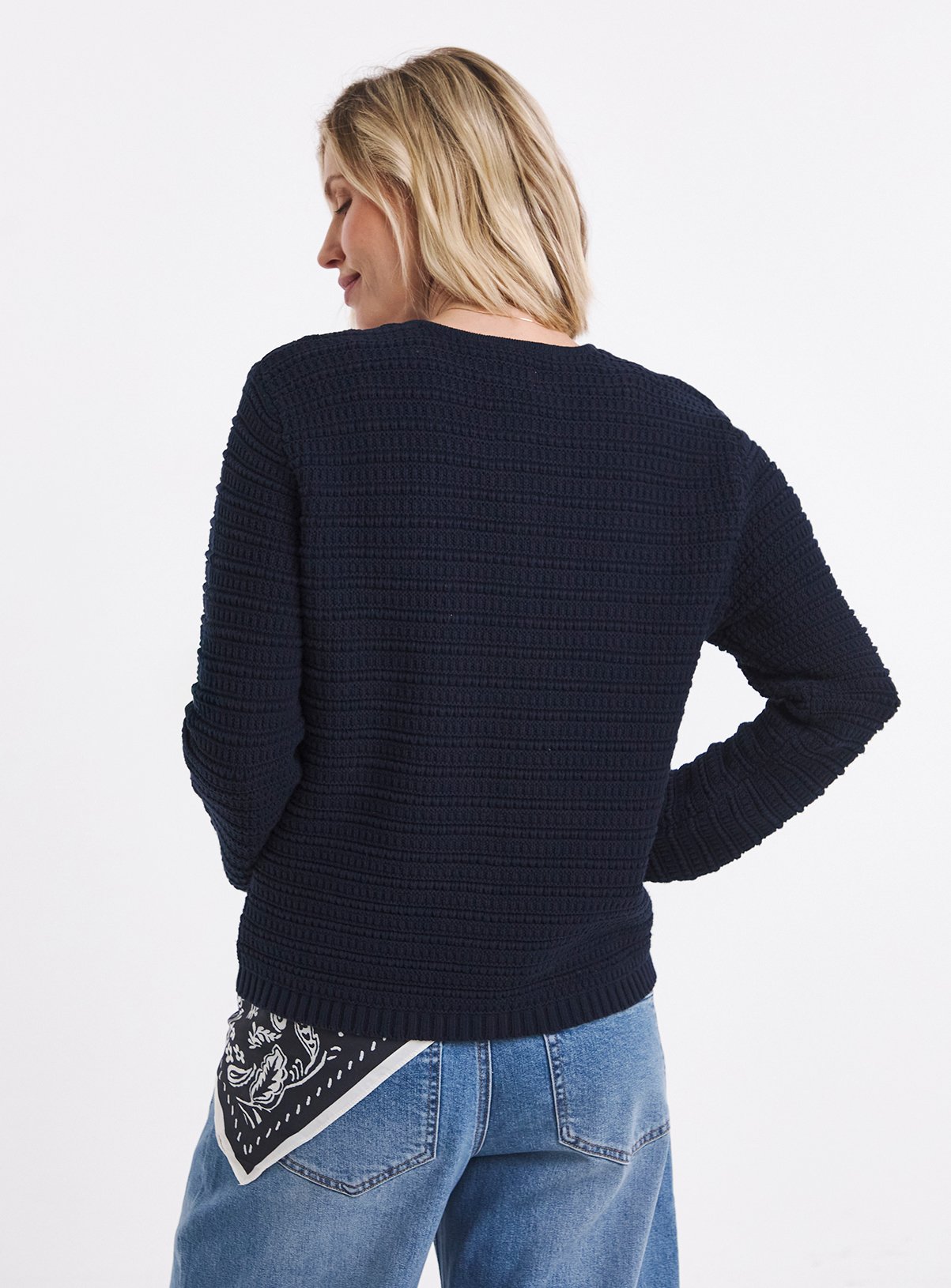 JD WILLIAMS Stitch Detail Long Sleeve Cardigan Navy 24-26 - Image 2 thumbnail