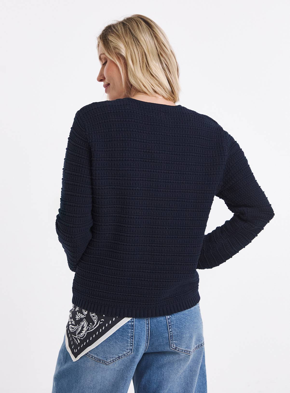 JD WILLIAMS Stitch Detail Long Sleeve Cardigan Navy 24-26 - Image 2