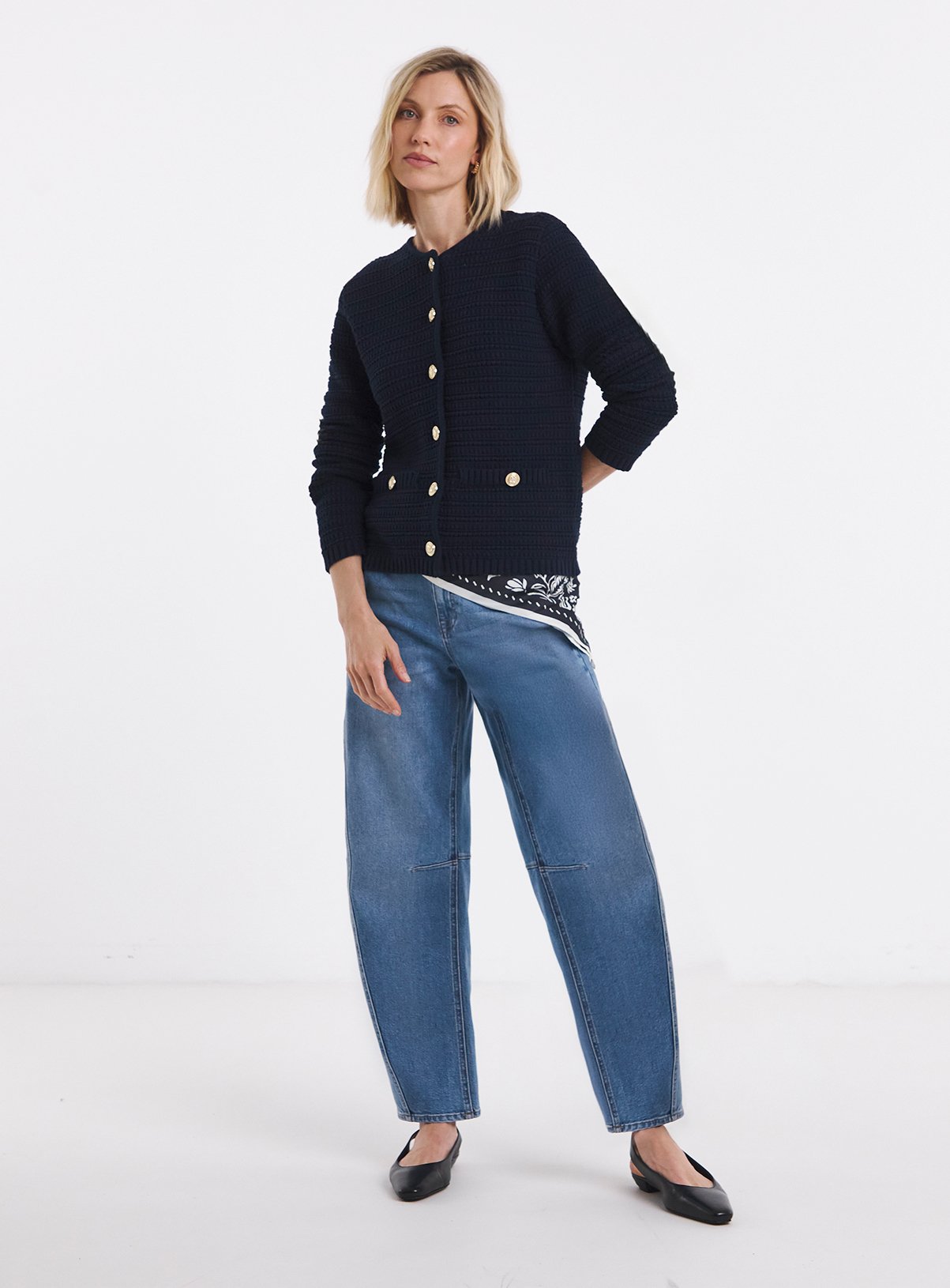 JD WILLIAMS Stitch Detail Long Sleeve Cardigan Navy 24-26 - Image 3 thumbnail