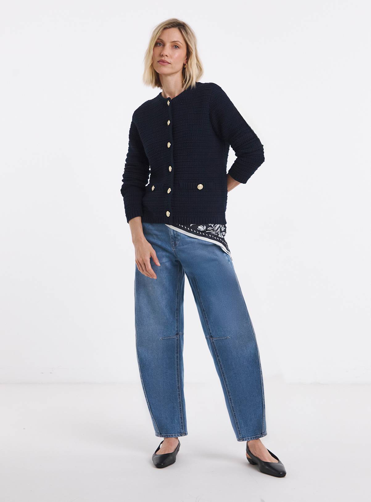 JD WILLIAMS Stitch Detail Long Sleeve Cardigan Navy 24-26 - Image 3