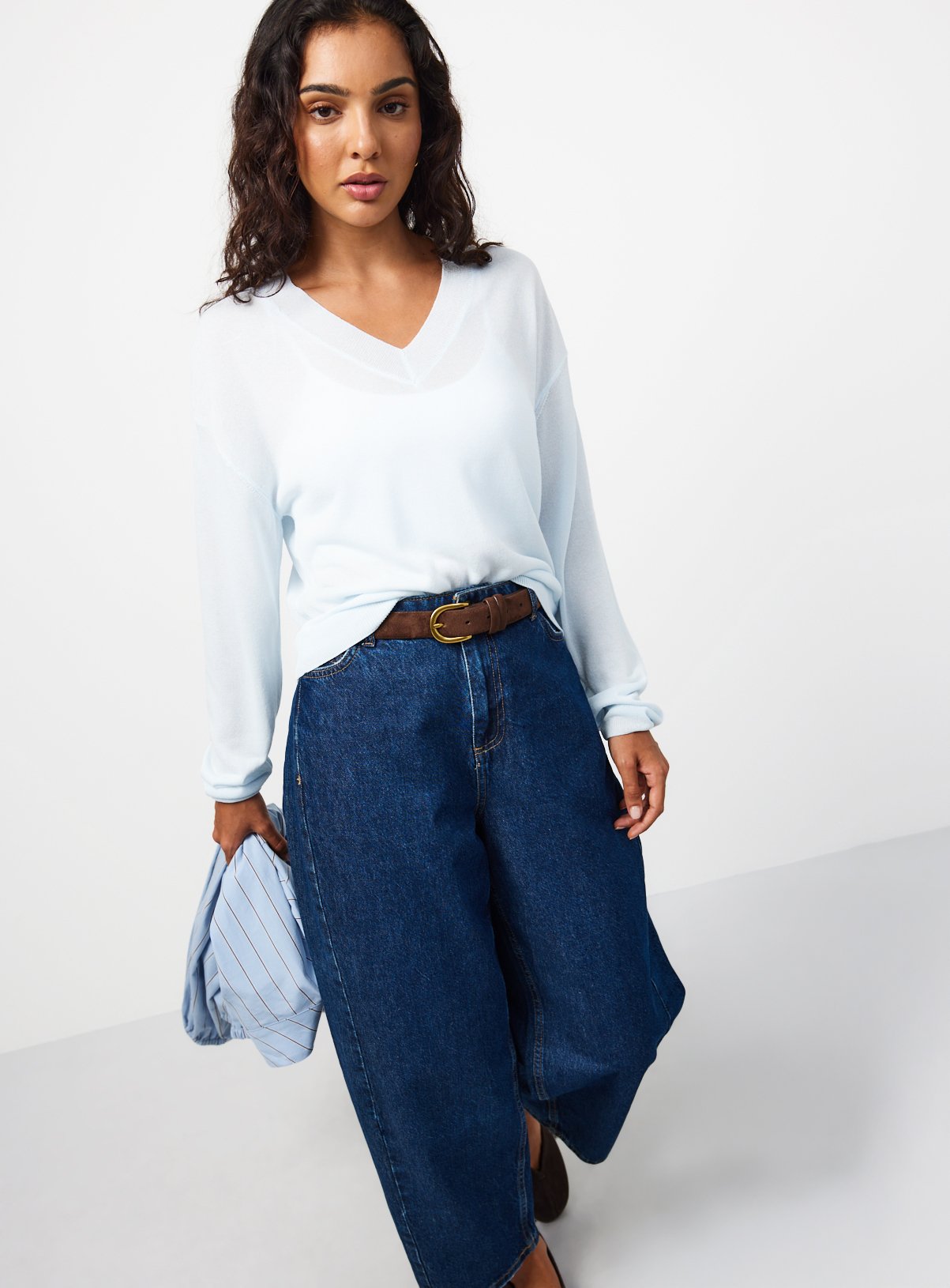 Blue Sheer V-Neck Knitted Jumper S - Image 2 thumbnail
