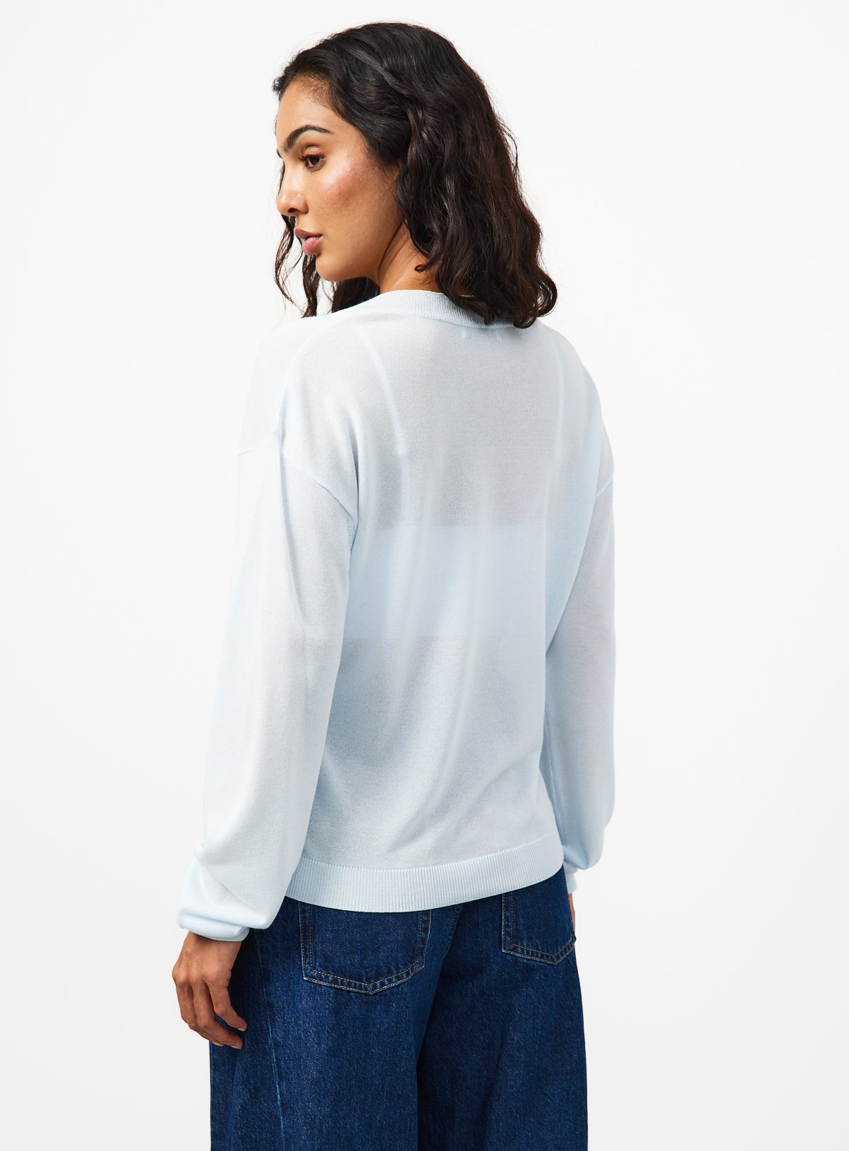Blue Sheer V-Neck Knitted Jumper S - Image 4 thumbnail