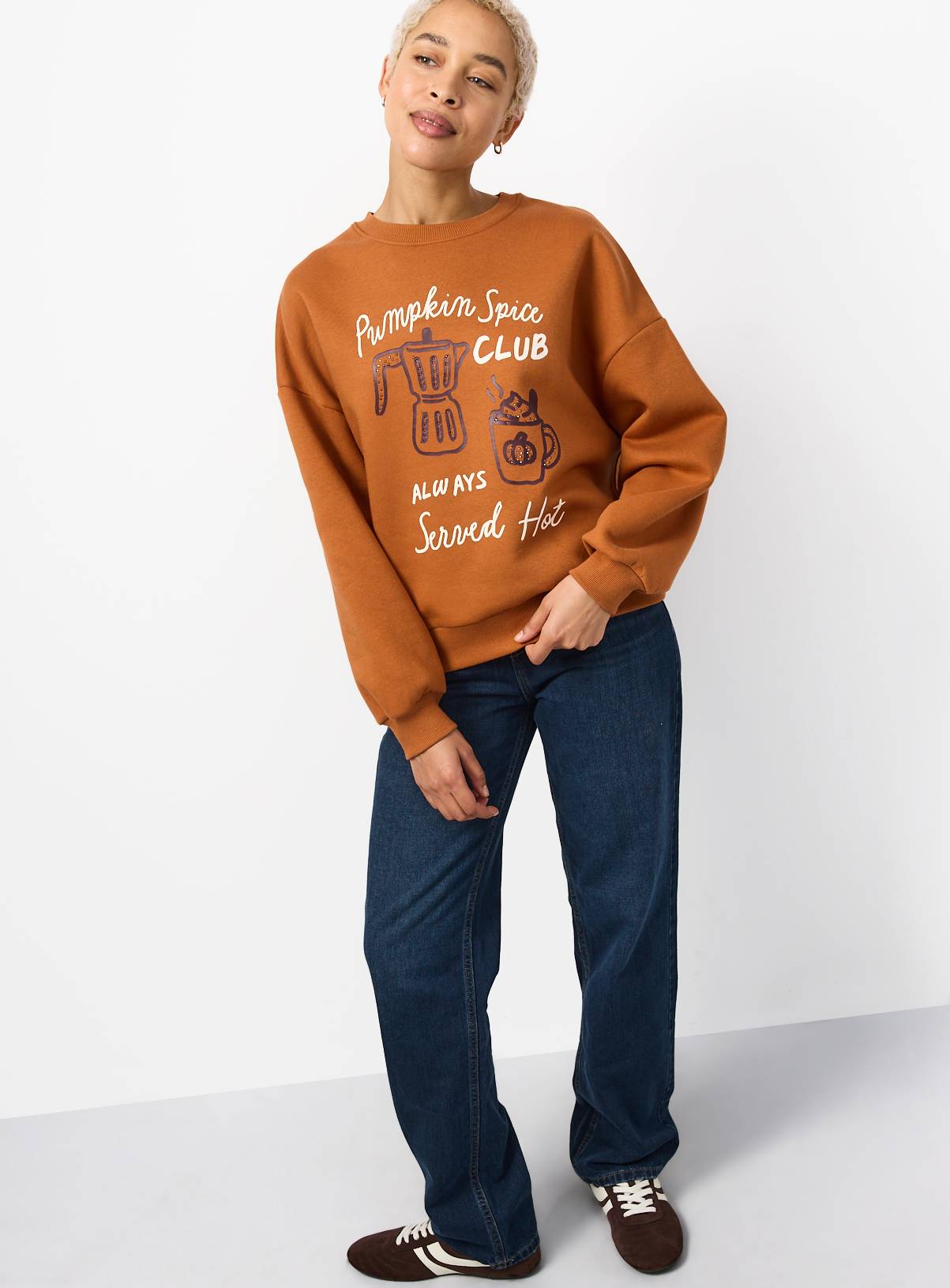 Cotton Rich Relaxed Fit Pumpkin Spice Sweatshirt M - Image 2