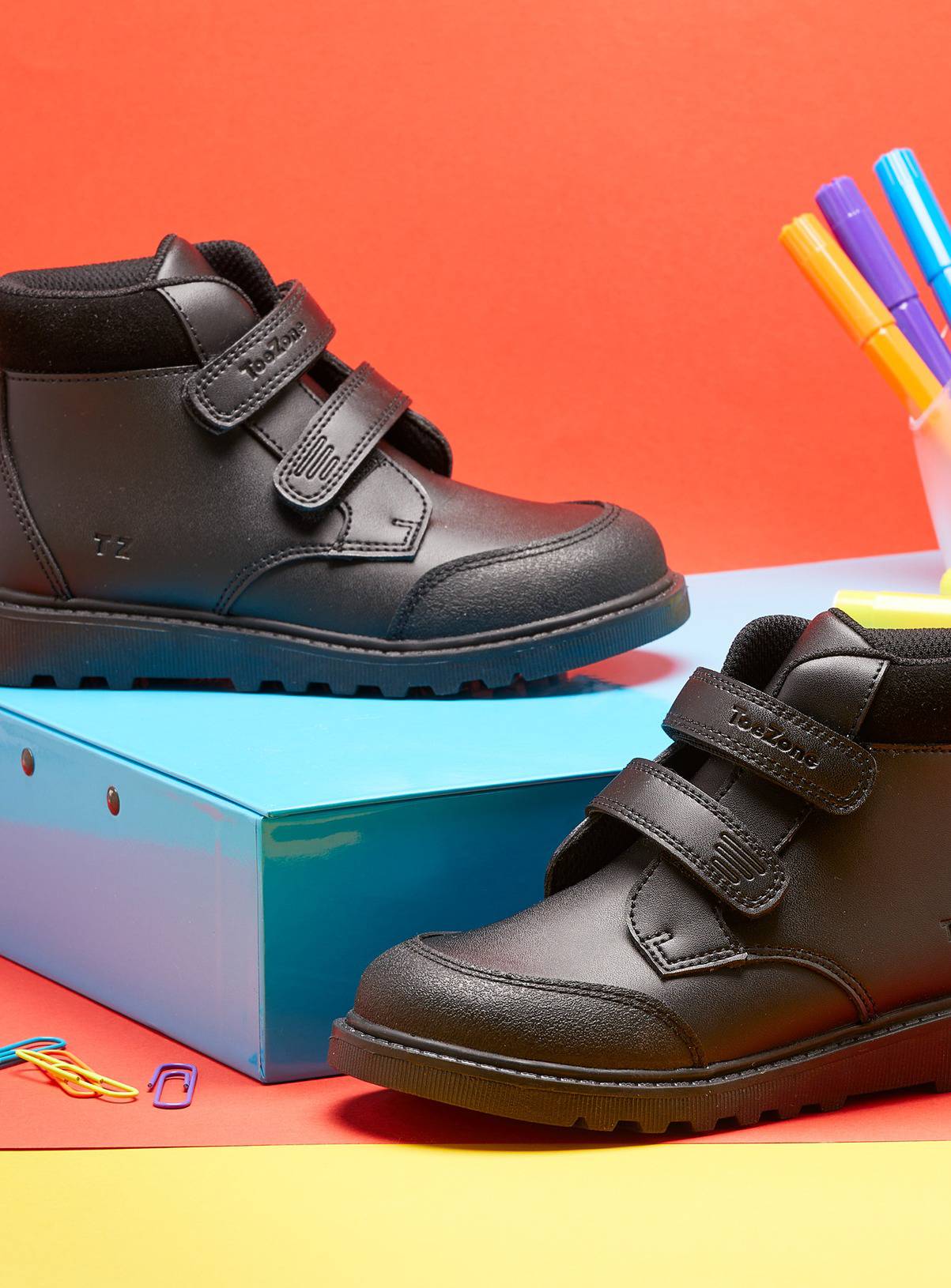 TOEZONE Levi Boys Black Coated Leather Durable Riptape School Boots 13 Infant - Image 5